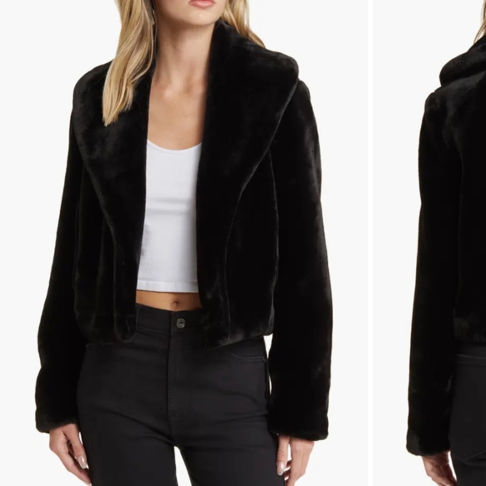 BlankNYC Shawl collar faux fur jacket xs black